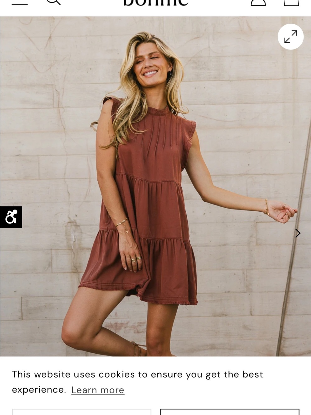 Bohme xs Women’s Sleeveless Tiered Pintuck Dress - Rose NWOT